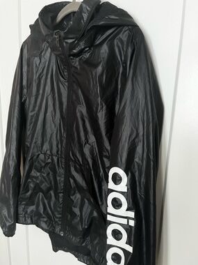 Adidas windbreaker black zip up jacket with White Logo